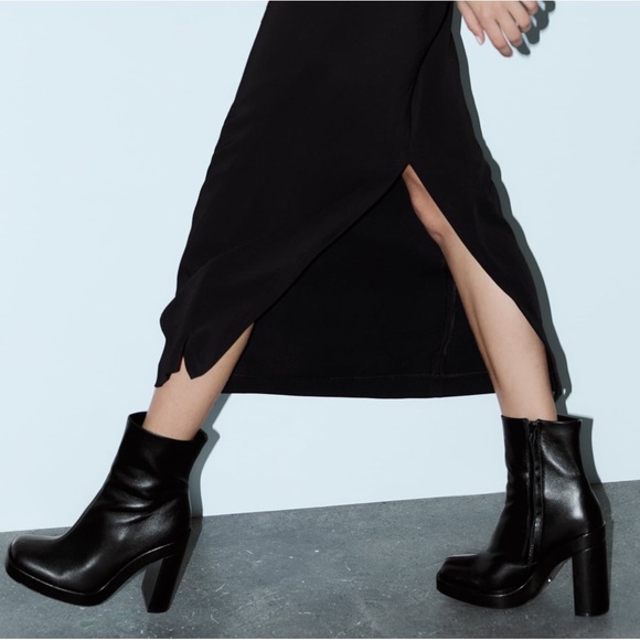 ZARA PLATFORM LEATHER HEELED ANKLE BOOTS - Picture 2 of 15